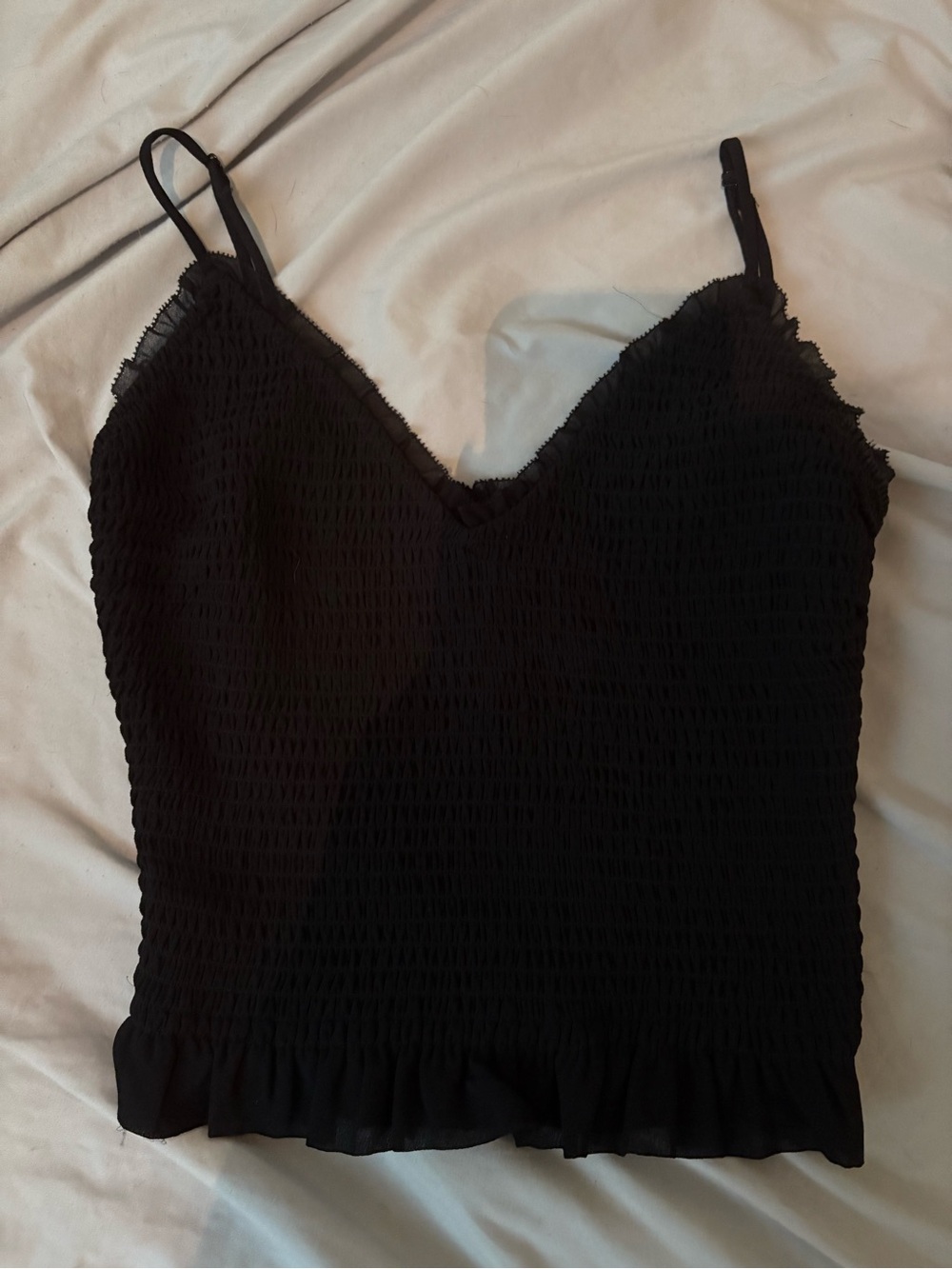 Wilfred Black Smocked V-Neck Cami with Ruffle Hem